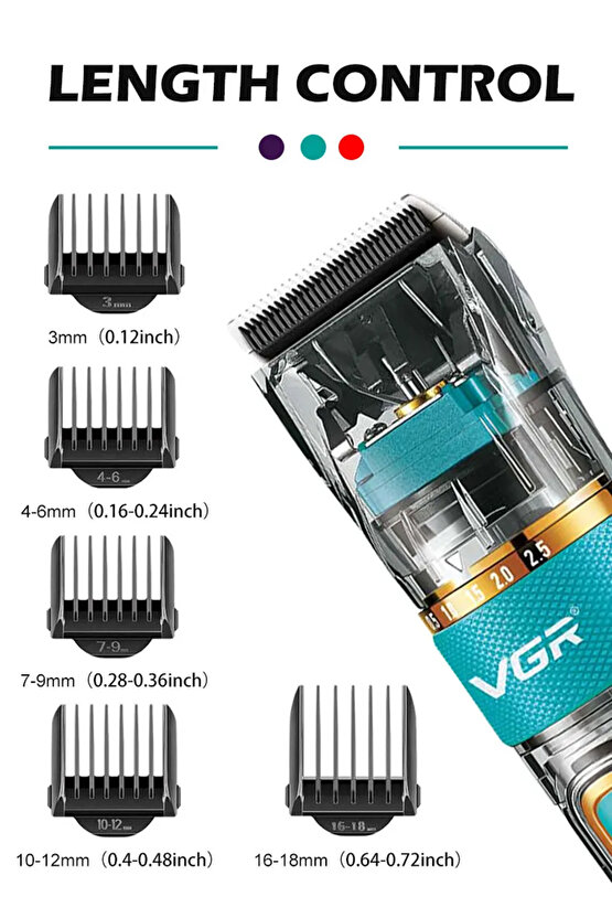 V-695 Ipx-7 Dijital Şeffaf Profesyonel Su Geçirmez Güçlü Saç Sakal Kesme Makinesi