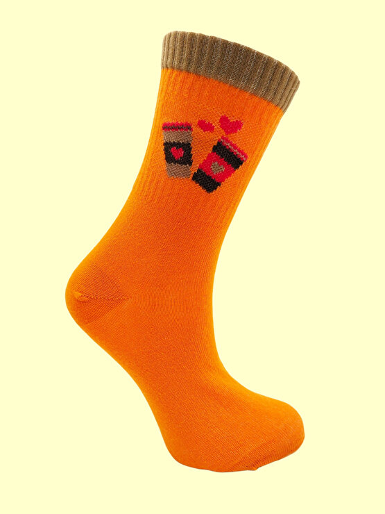 Unisex 3 lü Kalp ve Bardak Desenli Renkli Soket Çorap
