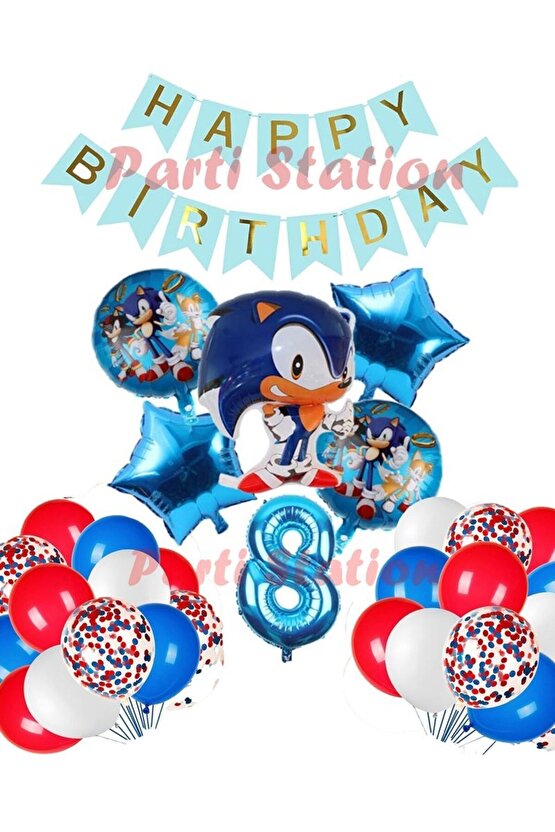 Sonic Tilki Konsept 8 Yaş Balon Set Sonic Doğum Günü Lacivert Balon Set