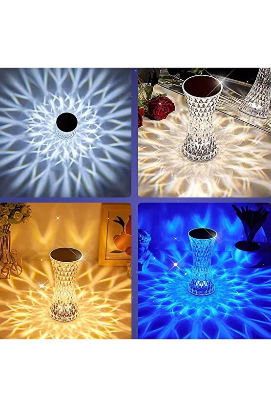 CRYSTAL TABLE LAMP ŞARJLI RGB LED IŞIKLI ABAJUR GECE LAMBASI UZAKTAN KUMANDALI DOKUNMATİK TUŞLU