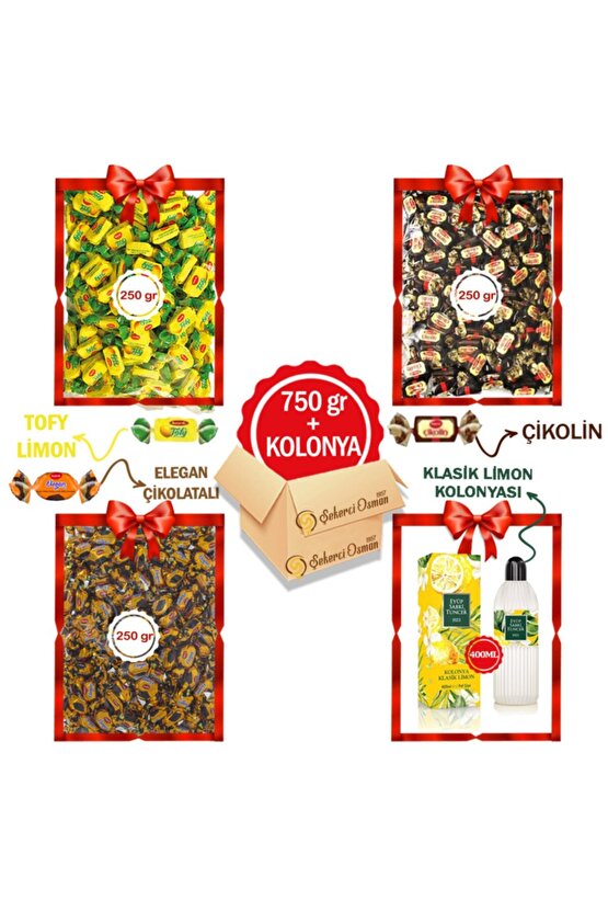 Avantaj Paketi -3x250 gr Kolonya-tofy Limon 250gr- Elegan Çikolata 250gr- Çikolin 250gr-400 ml Est