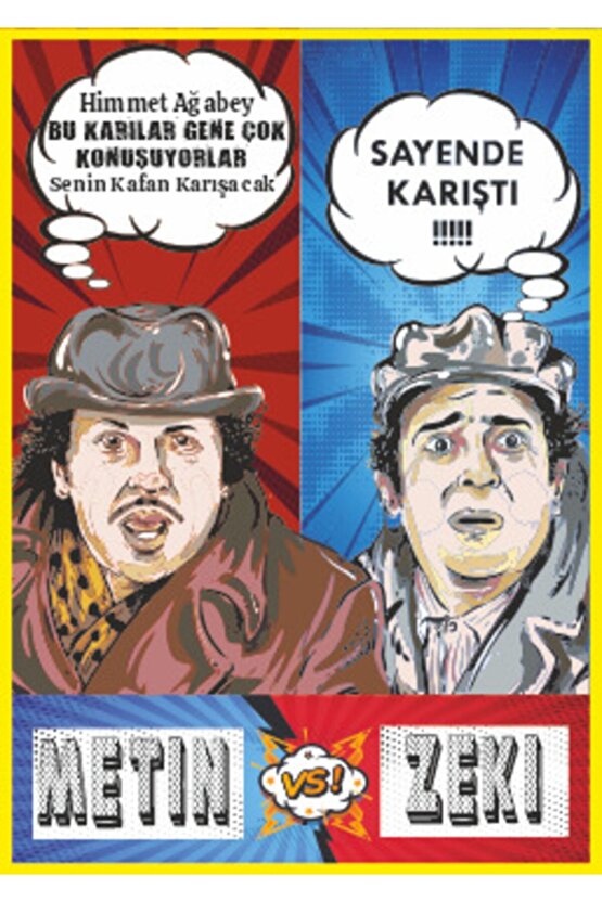 Yeşliçam Replikleri Zeki Vs Metin Retro Ahşap Poster