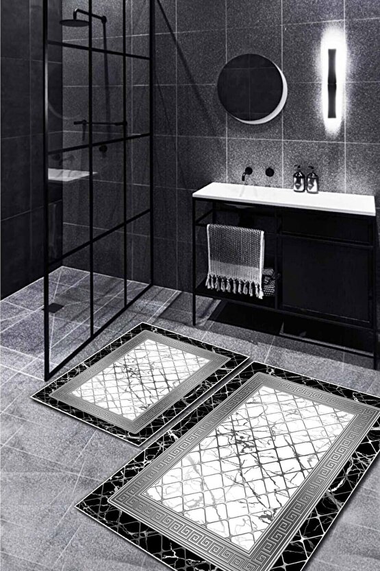 Banyo Paspas 2 Li Gri Siyah Modern