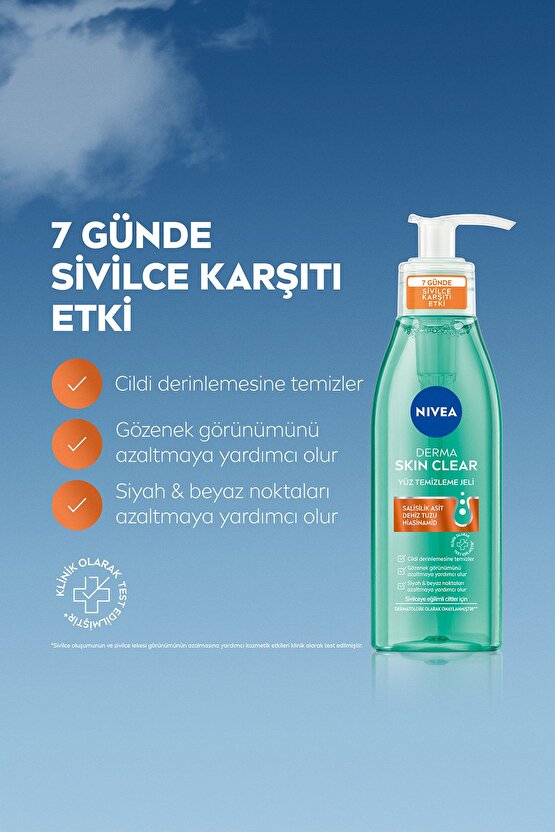 Derma Skin Sivilce Karşıtı Yüz Temizleme Jeli 150ml, Gözenek Arındırıcı, Salistik Asit, Niasinamid