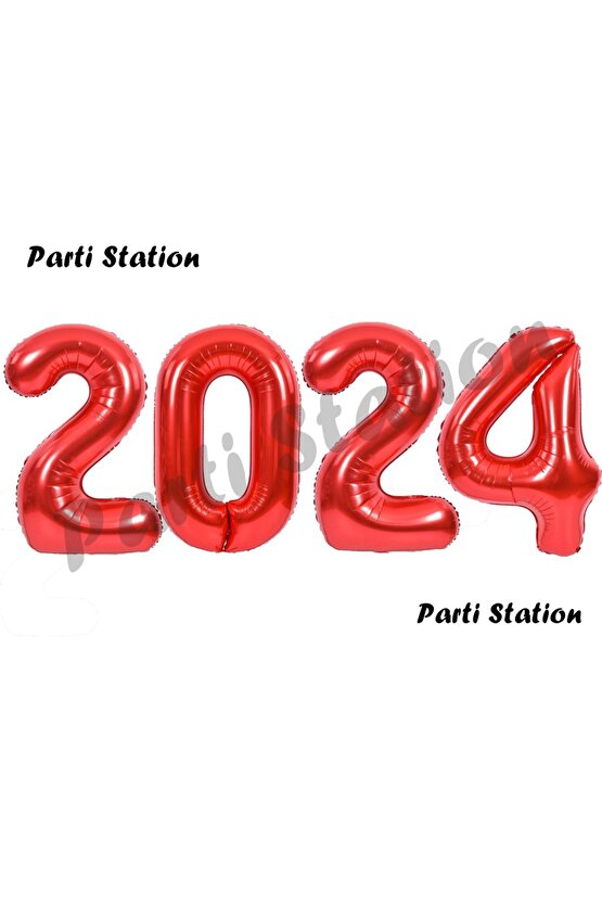 Yılbaşı 2024 Kırmızı Renk Rakam Balon Seti 100 cm Yılbaşı Balon Seti