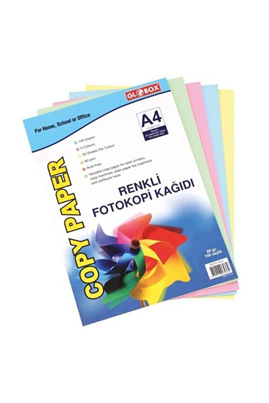 A4 80 gram Renkli Fotokopi Kağıdı 100 Lü Renkli 6536