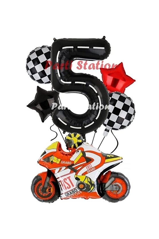 Motosiklet Yarış Motoru Konsept 5 Yaş Balon Set Motosiklet Doğum Günü Balon Set