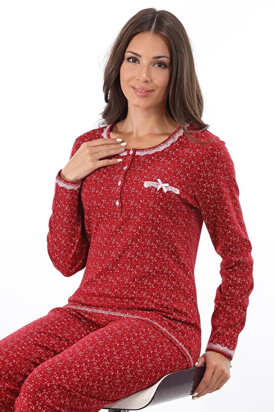 Uzun Kollu Bordo Pijama Takımı  98206