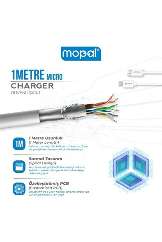 Mopal Mikro Usb Şarj Başlığı Ve Data Kablosu 5v 2a Şarj Aleti M03