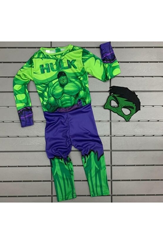 Çocuk Hulk Kostümü - Yeşil Dev Kostümü - Maskeli 7-8 Yaş