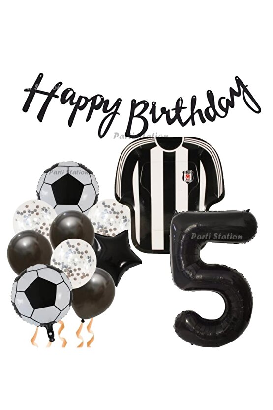 Siyah Beyaz Balon Set Siyah Beyaz 5 Yaş Balon Set Futbol Balon Set Doğum Günü Balon Set