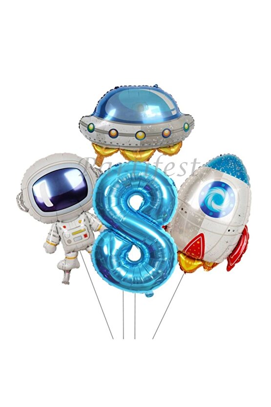 Uzay Kozmik Galaksi Astronot 8 Yaş Balon Set Yıldız Balon Folyo Set Konsept Doğum Günü Set