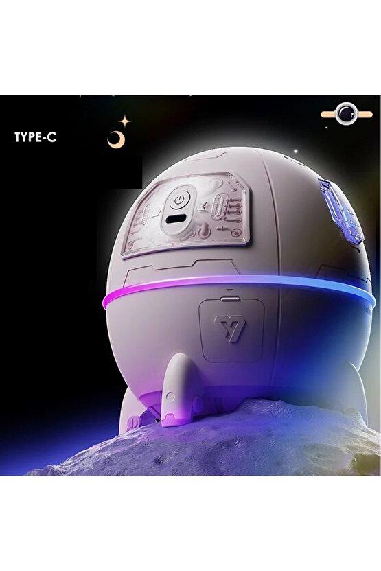 Uzay Kapsülü Astronot Ultrasonik Hava Nemlendirici Gece Lambası Usb Dekoratif Difüzör Buhar Makinesi