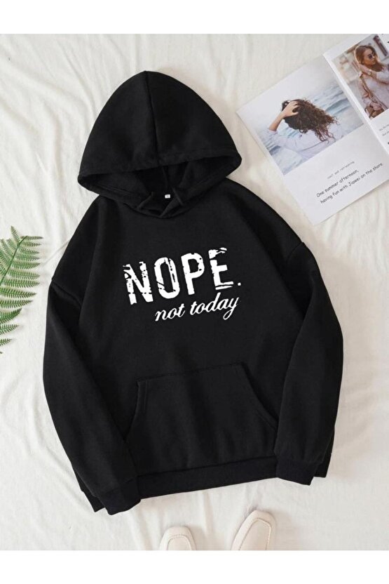 Kapşonlu Oversize Nope Baskılı Sweatshirt