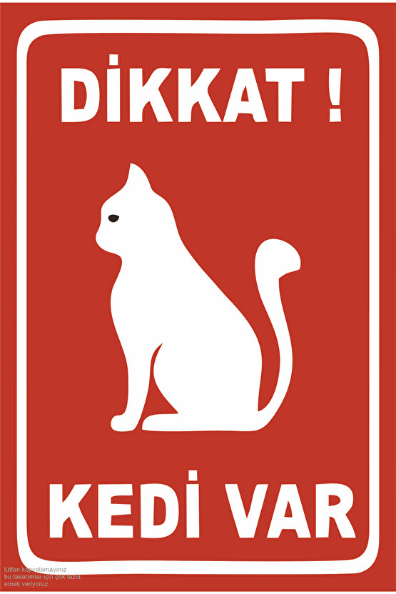 dikkat kedi var uyarı levhası eğlenceli komik retro ahşap poster