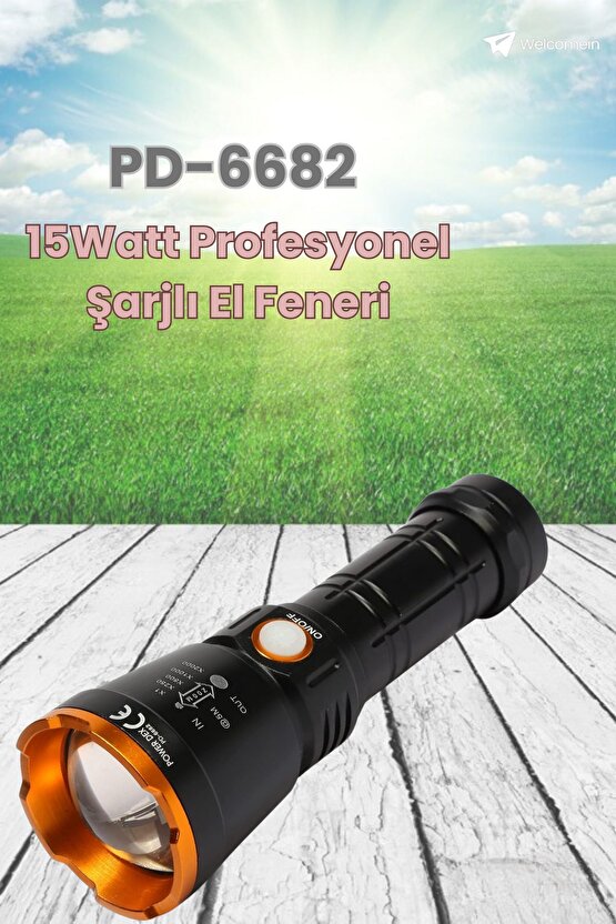 Pd-6682 1000 Lümen 15 Watt Profesyonel Şarjlı El Feneri