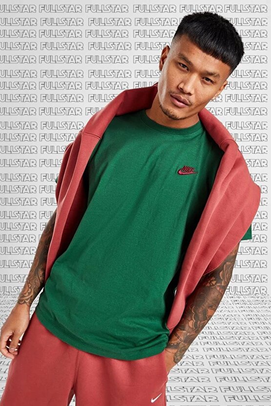 Sportswear Cotton Unisex Tee Green %100 Pamuk Koyu Yeşil Erkek Tişört