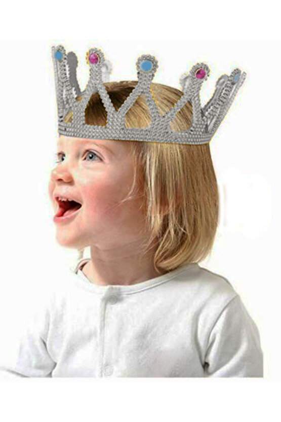 Himarry Gümüş Renk Çocuk Ve Yetişkin Uyumlu Kraliçe Tacı Prenses Tacı 8x25 Cm659569541178