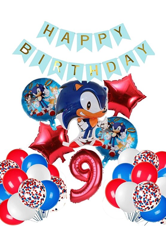 Sonic Tilki Konsept 9 Yaş Balon Set Sonic Doğum Günü Kırmızı Balon Set