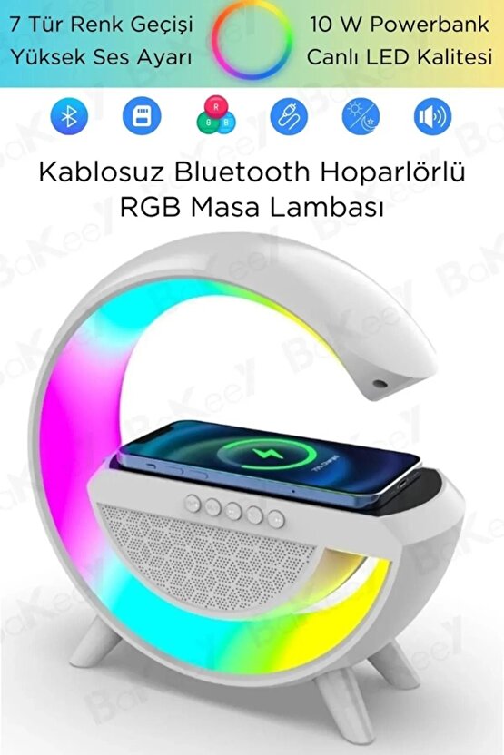 Telefon Kablosuz Hızlı Şarj Aleti Masa ve Gece Lambası Bluetooth Hoparlör ve Fm Radio Powerbank