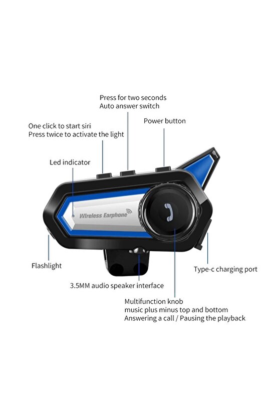 Motosiklet Kask Bluetooth Kulaklık Interkom Su Geçirmez Kablosuz Mikrofonlu Moto Intercomunicador