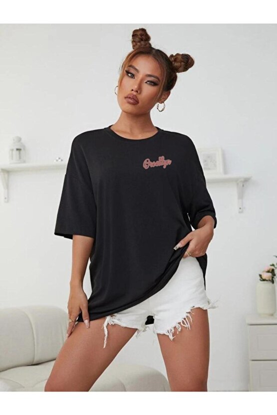 Oversize Unisex Siyah Modern Brooklyn Tshirt