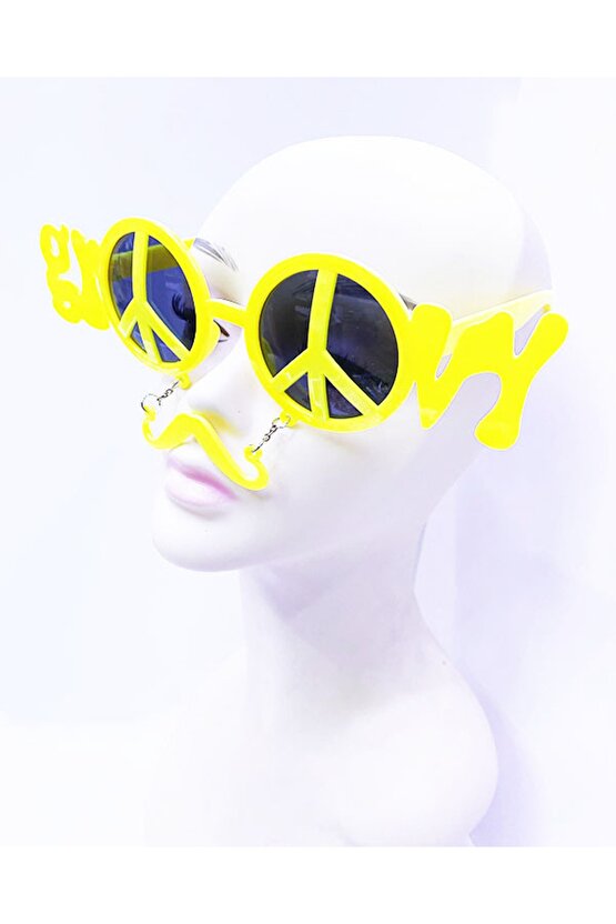 Sarı Renk Groom Yazılı Bıyıklı Damat Gözlüğü 7x21 Cm