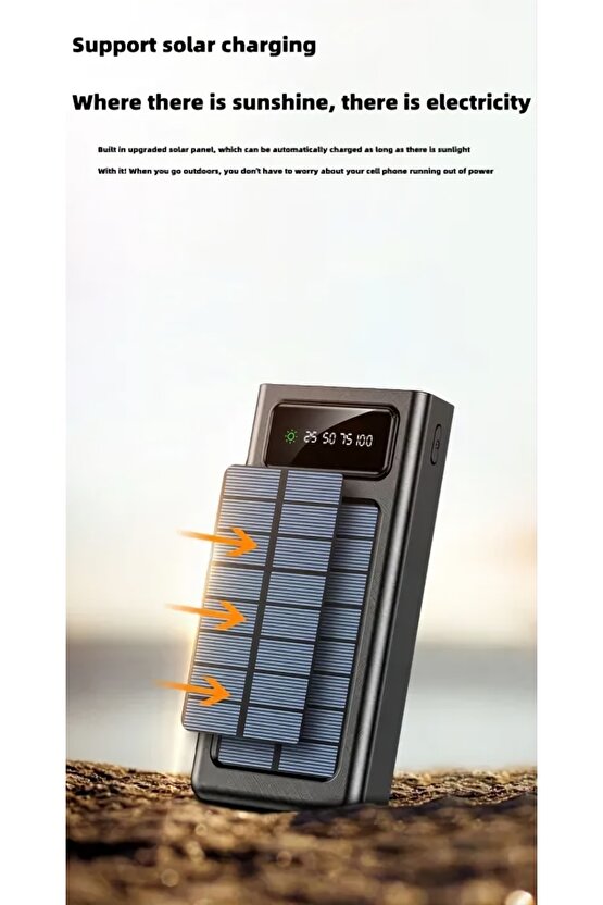20000 Mah Güneş Enerjili Powerbank Ios Android Uyum Lcd Ekranlı Type C Mikro Usb Lightning Çıkışlı