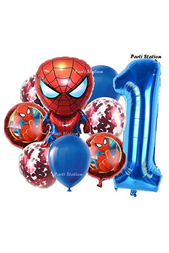 Spiderman Yıldız Balonlu 1 Yaş Konsept Doğum Günü Balon Set Örümcek Adam Spiderman Balon Set