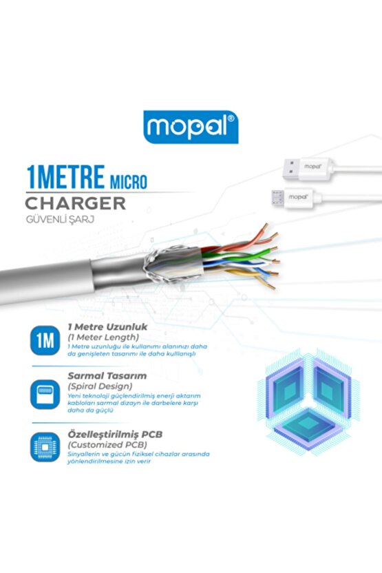 Mopal Çift Mikro Usb Çıkışlı Şarj Başlığı Ve Data Kablosu 5v 2,1a Şarj Aleti M07