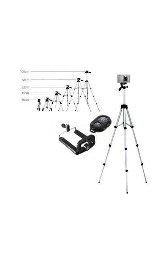 Bluetooth Kumandalı Profesyonel Tripod 102 cm Ayarlanabilir Kamera Ve Telefon Uyumlu