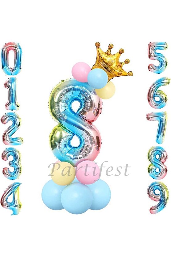 Unicorn Konsept 8 Yaş Rakam Balon Karşılama Seti Doğum Günü Parti Seti