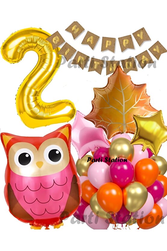 Orman Woodland Baykuş Konsept Doğum Günü 2 Yaş Balon Set Baykuş Tema Folyo Balon Set