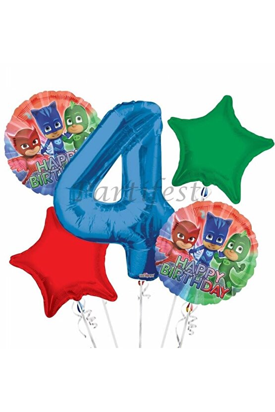Pjmasks 4 Yaş Balon Set Pijamaskeliler Folyo Balon Set Konsept Doğum Günü Set Yaş Balon