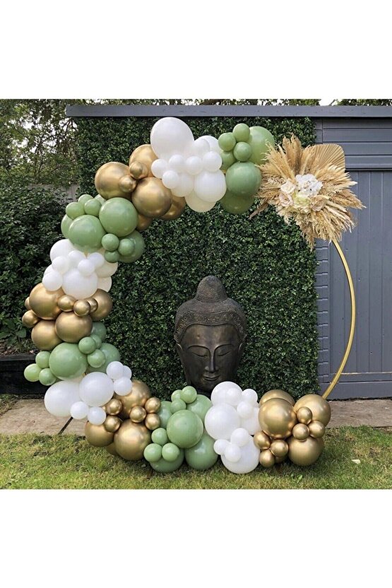 Krom Gold Küf Yeşili Ve Beyaz Balon Zinciri 100 Adet
