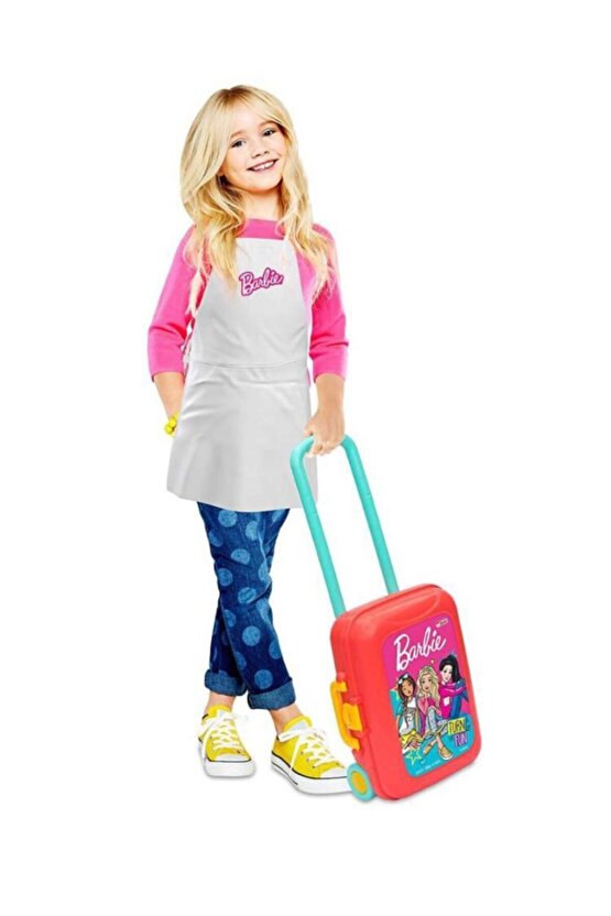 Barbie Çantalı Taşınabilir Arabalı Bavul Mutfak Seti