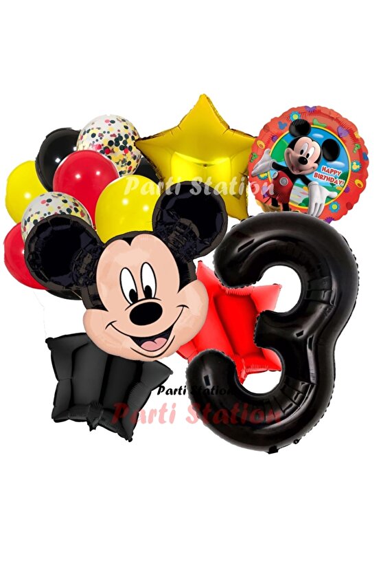 Mickey Mouse 3 Yaş Doğum Günü Parti Balon Seti Fare Mickey Mouse Konsept Balon Seti