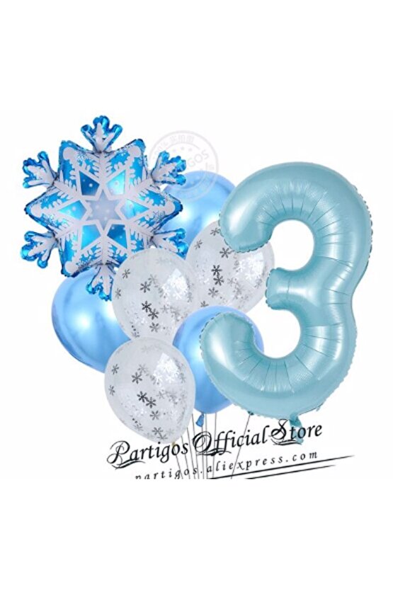 Kar Tanesi Frozen Elsa Kış Konsept Snowflake 3 Yaş Balon Konsept Doğum Günü Set Yaş Balon Set