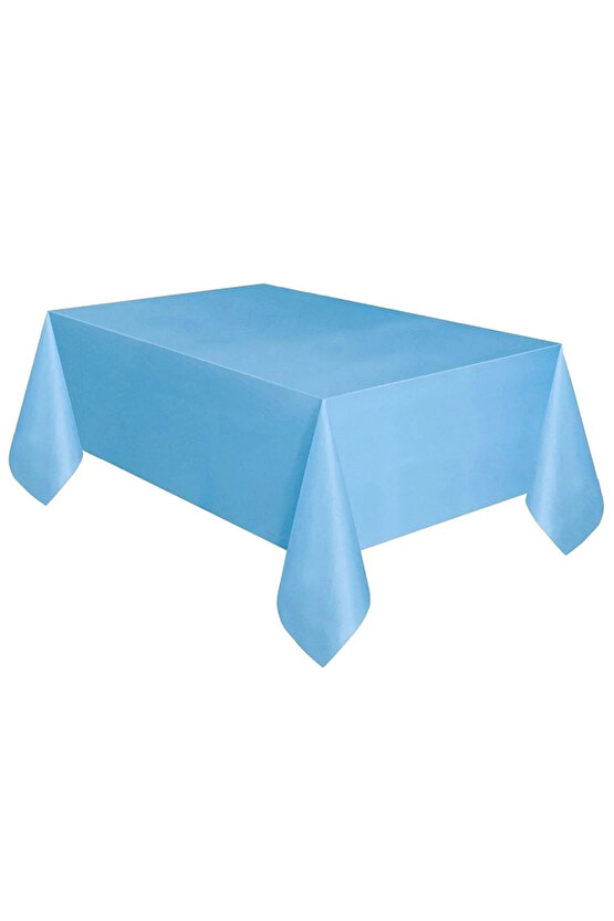 Masa Örtüsü ve Eteği Set Plastik Mavi Renk Masa Örtüsü Gümüş Renk Metalize Sarkıt Masa Eteği Set