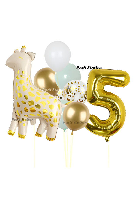 Sevimli Zürafa Konsept 5 Yaş Doğum Günü Balon Set Safari Tema Zürafa Parti Doğum Günü Balon Set