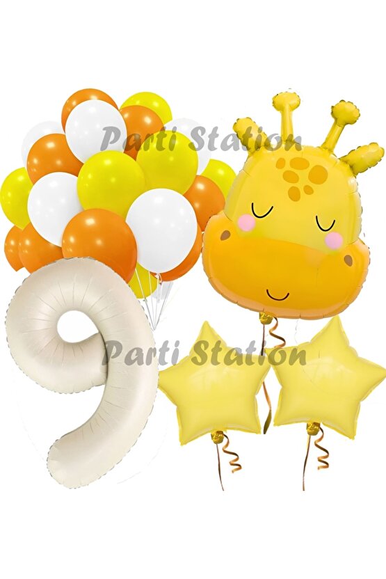 Safari Sevimli Zürafa Tema 9 Yaş Balon Set Safari Konsept Zürafa Parti Doğum Günü Balon Set