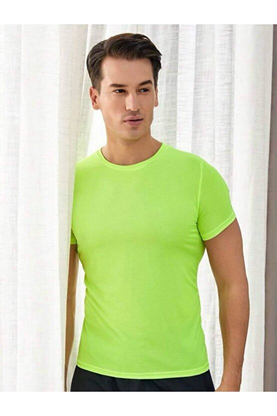 Unisex Neon Yeşil Bisiklet Yaka Oversize Tişört