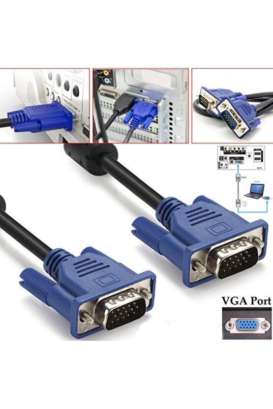 Vga Kablosu Ekran Lcd Monitör Projeksiyon Bağlantı Kablosu - Çift Filtreli - 1.5 Metre