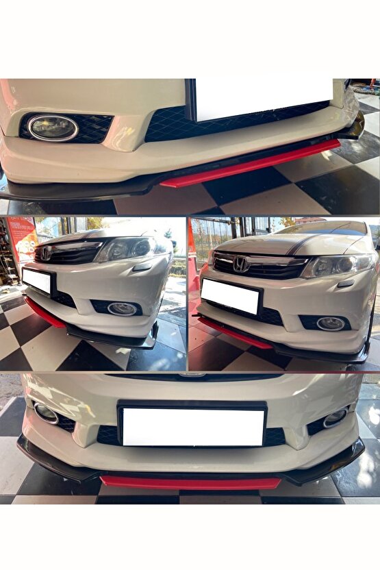 Dacia Lodgy Mpv 2012-2017 Kırmızı Şeritli Ön Ek Ön Lip Piona Black 4 Prç