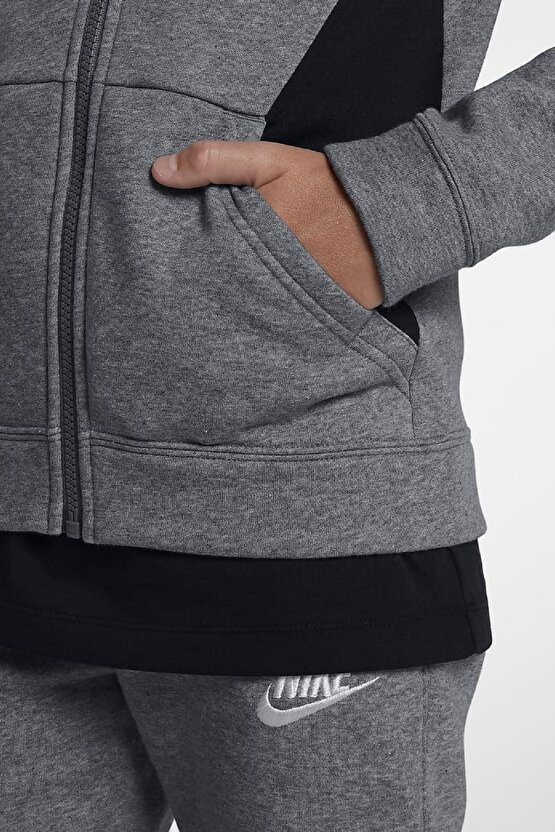Sportswear Full Track Suit Unisex Şardonlu Kalın Çocuk Eşofman Takımı Gri