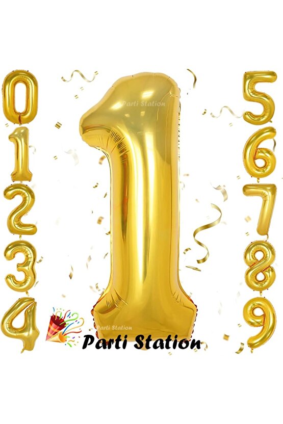 Altın Gold Renk Rakam Folyo Balon 1 Büyük Boy 76 cm Helyum Uçan Folyo Balon 34 İnç 1 Adet