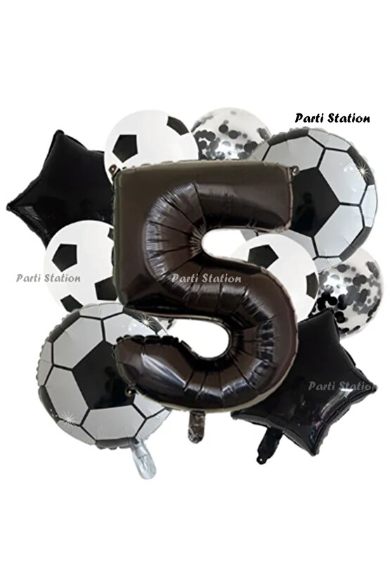 Siyah Beyaz Konsept 5 Yaş Doğum Günü Balon Set Siyah Beyaz Futbol Tema Doğum Günü Balon Set