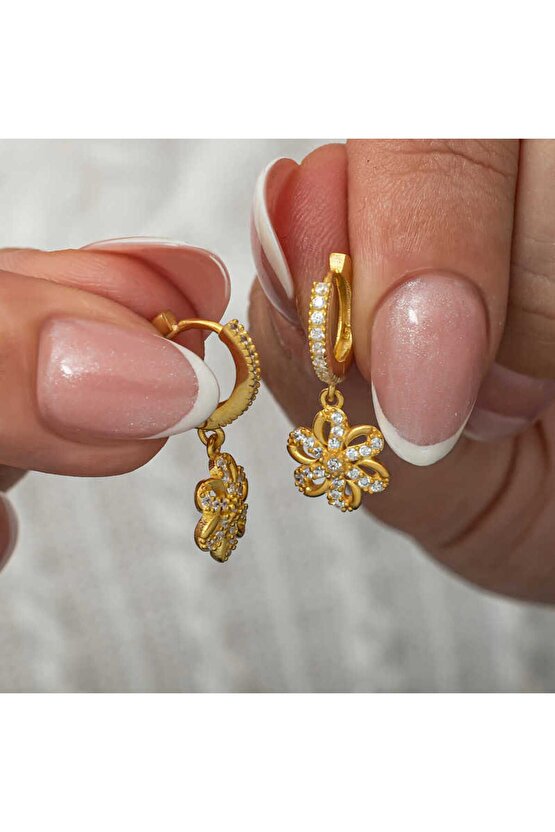 Himarry Gümüş Sallantılı Gold Çiçek Kadın Küpe