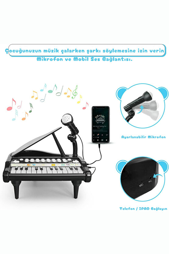 Oyuncak Mikrofonlu 24 Tuşlu Mp3 Çalar Sesli Işıklı Piyano