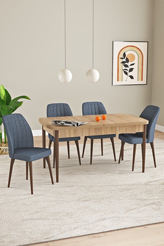 Elis Meşe Desen 80x132 Açılabilir Mutfak Masası Takımı 4 Adet Sandalye